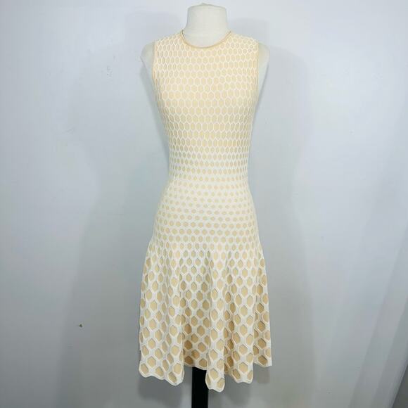 Alexander McQueen Honeycomb Knit Textured Cream and Beige Sleeveless Dress Small - Picture 1 of 12